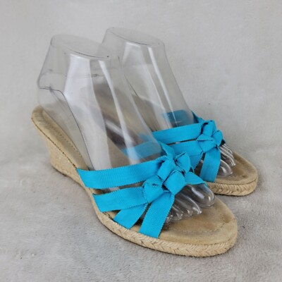 Crew Blue Strappy Espadrille Platform Mid Heels Wedge Sandals