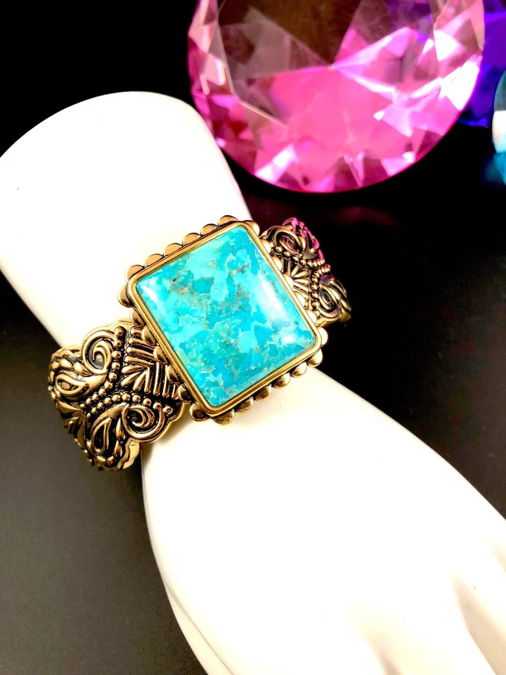 PULSERA BRAZALETE DISEÑO PAISLEY SUROESTE PIEDRA TURQUESA BRONCE BARSE ESTUDIO RARO Foto 2 de 4