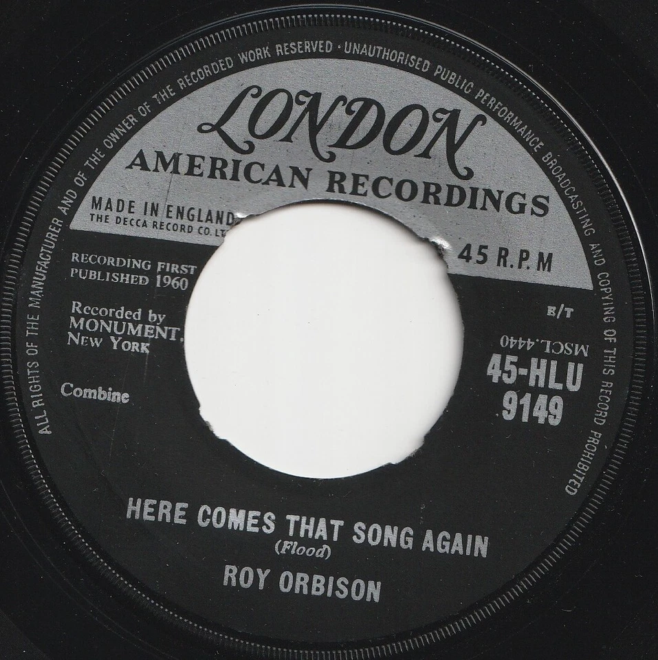 ROY ORBISON - ONLY THE LONELY / HERE COMES THAT SONG - 1960 UK 45 - ORIGINAL! - Image 2 of 2