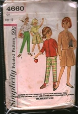 4660 Vintage Simplicity Sewing Pattern Girls 1960s Blouse Skirt Pants Scarf OOP