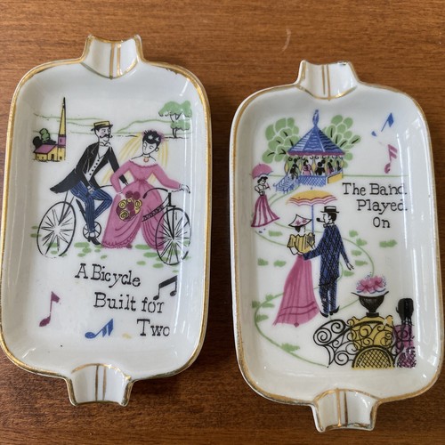 Norcrest Japan Ashtrays Lot Of 2 “Bicycle Built For Two”& “Band Played On” - 第 1/10 張圖片