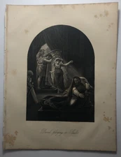 1876 - Antique Bible DAVID PLAYING TO SAUL Lithograph Print (8.5" x 11")