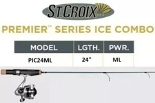 St. Croix Premier Ice Fishing Rod Combo - 24" Medium Light Model PIC24ML NEW!