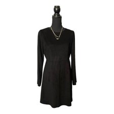 Women's Zara Trafaluc Classic Black Dress Long Sleeve Faux Suede