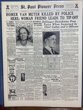VINTAGE NEWSPAPER HEADLINE HOMER VAN METER DILLINGER GANG SHOT DEAD BY COPS 1934