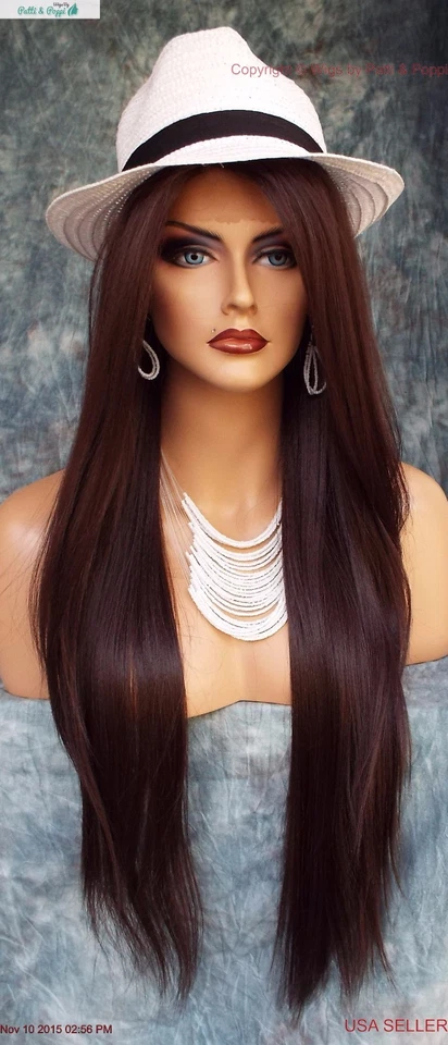 Peluca Larga Recta A Prueba de Calor Encaje Frontal Color #4 Sexy Hermosa Vendedor de EE. UU. 158-1 Foto 4 de 4