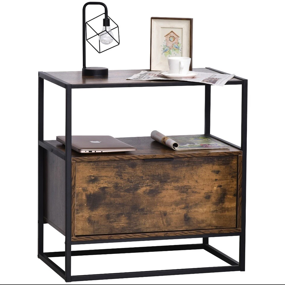 HomeStyle Retro Coffee Side Table Nightstand With Drawer - Image 4 of 4