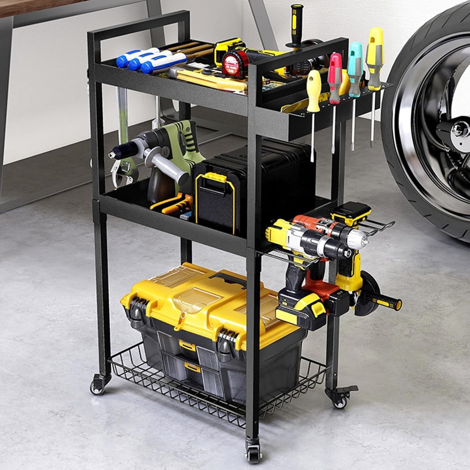 Power Tool Organizer, Power Tool Cart with Wheels, Garage Storage Organizatio...