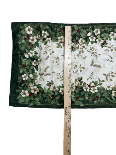 Runner da tavolo jacquard floreale agrifoglio verde panna natalizia vintage + tovaglioli - Foto 6 di 13
