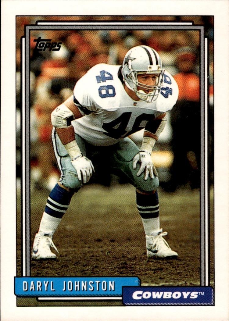 Daryl Johnston #593 Football Cards 1992 Topps trading card — raw and PSA graded price guide