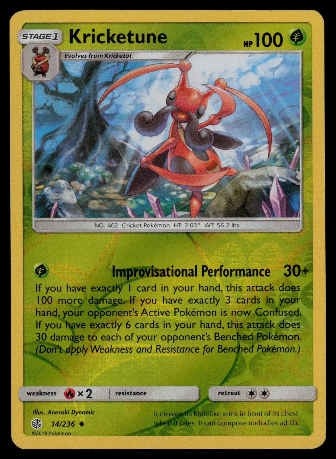 Kricketune 14/236 Uncommon Cosmic Eclipse Pokemon Reverse Holo Lightly Played