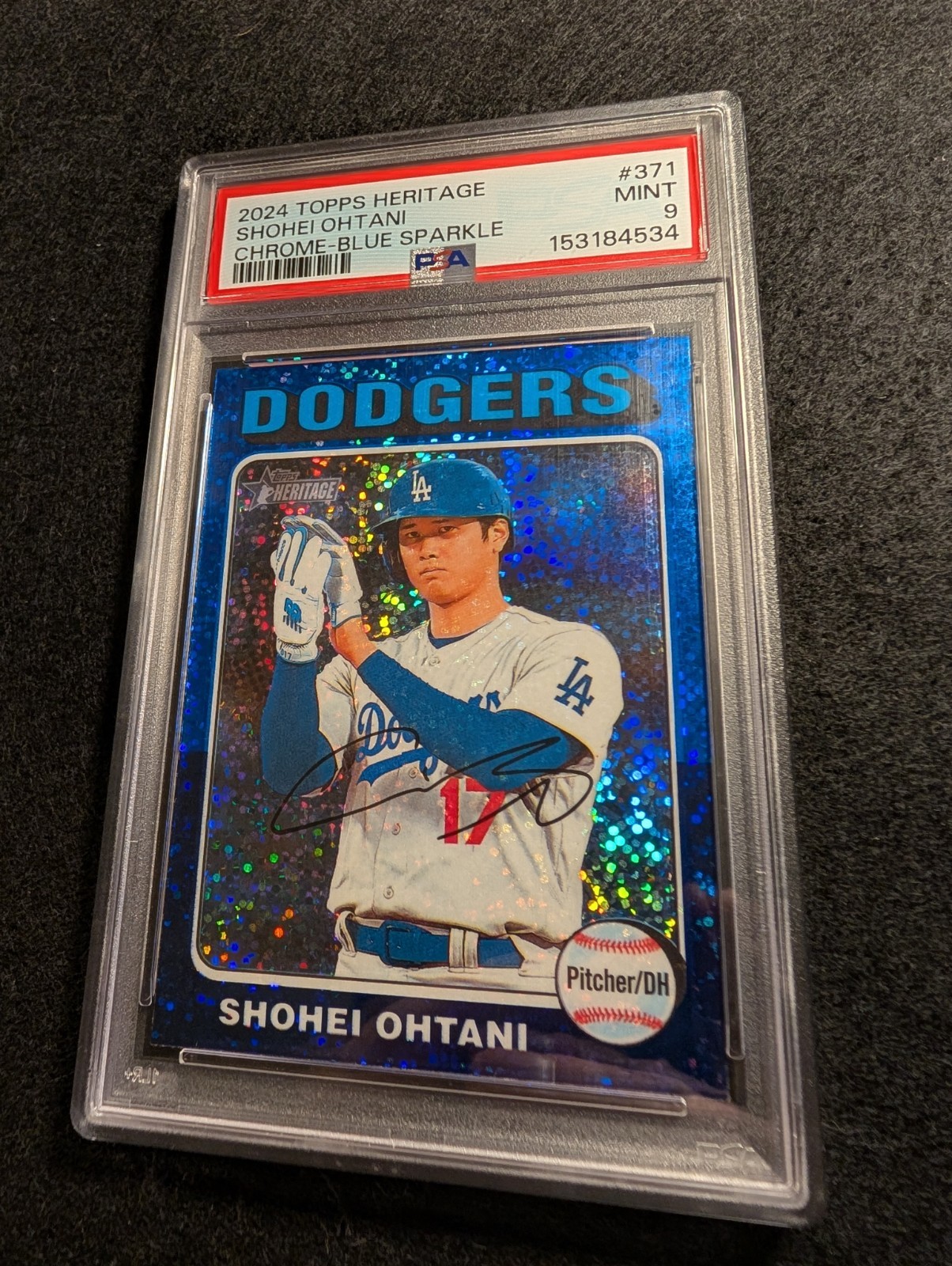 2024 TOPPS HERITAGE CHROME-BLUE SPARKLE #371 SHOHEI OHTANI PSA 9