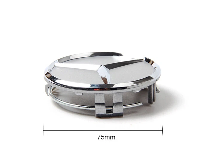 Set Of 4 Refurbished Mercedes-Benz Silver Wheel Center Caps - 75mm, Clip-On, 1-Year Warranty