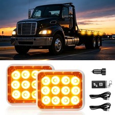 2pcs Magnetic Amber Strobe Light Emergency Flashing Lights For Semi Tow Trailer