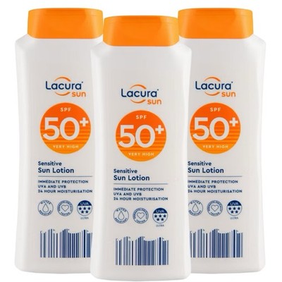 3er Pack Lacura Sonnenlotion LSF 50+ Sensitive 200ml UVA UVB Schutz