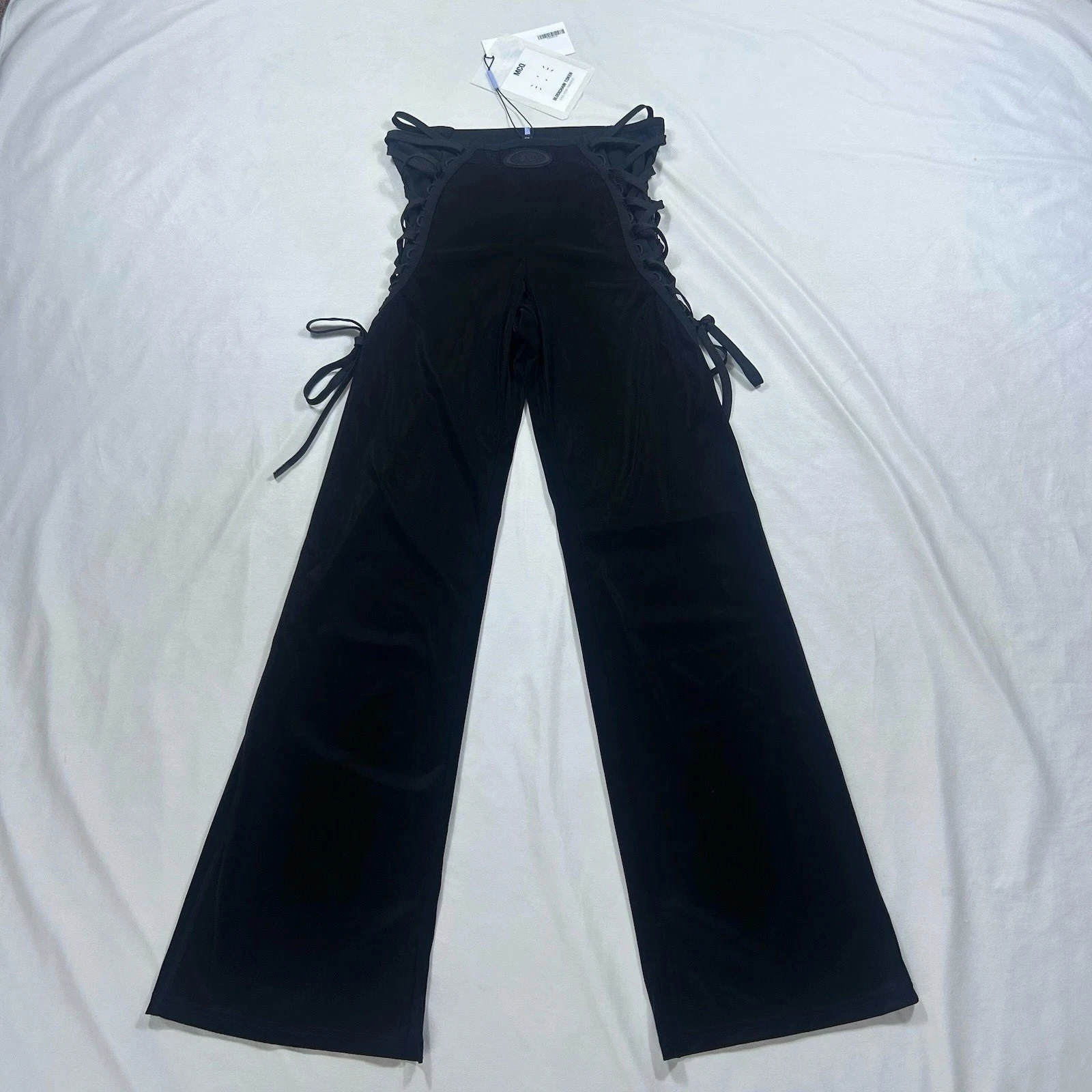 Alexander McQueen — MCQ Alexander McQueen Pants Womens Medium Flared Black Silk Striae Lace-up NWT