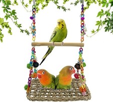 Bird Swing Toys with Wood Perch, Seagrass Woven Parrot Platform Bird Climbing...