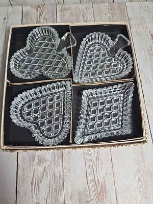 BOHEMIA CZECH Art Glass Playing Cards Suits Trinket Dishes 4pc set in Box 