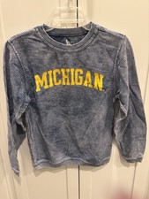 University of Michigan Sweater Blue Youth Small Distressed Ribbed Long Sleeve