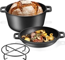 Pre-Seasoned Cast Iron Dutch Oven Pot with Skillet Lid Cooking Pan for Camping