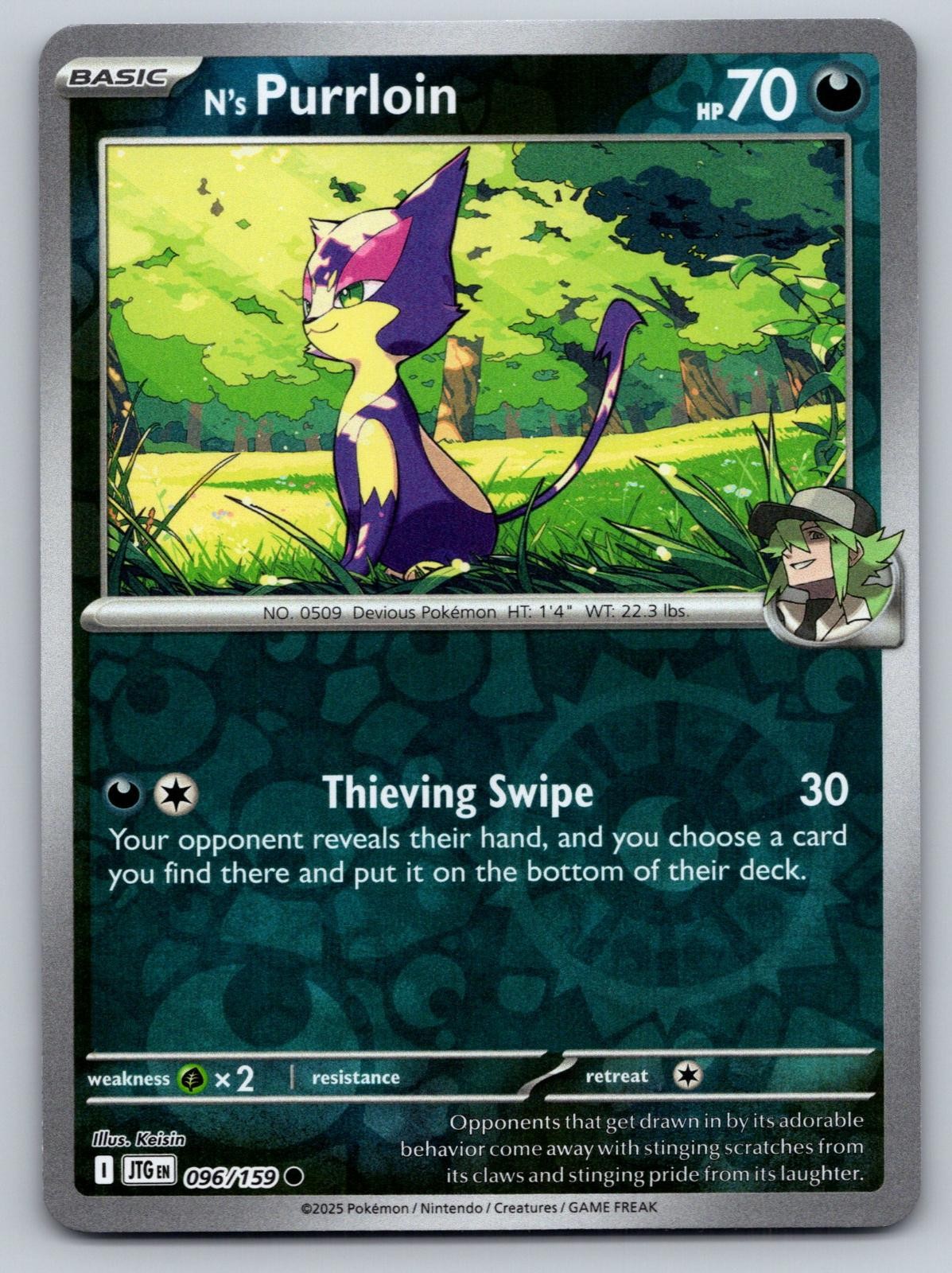 N's Purrloin 096/159 Common Journey Together Pokemon Reverse Holo Near Mint