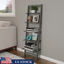 Ladder Bookshelf Leaning Storage Shelf 5-Tier Wooden Display Stand Plant Shelf