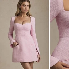 Sweetheart-Neck Structured Mini Dress in Soft Pink