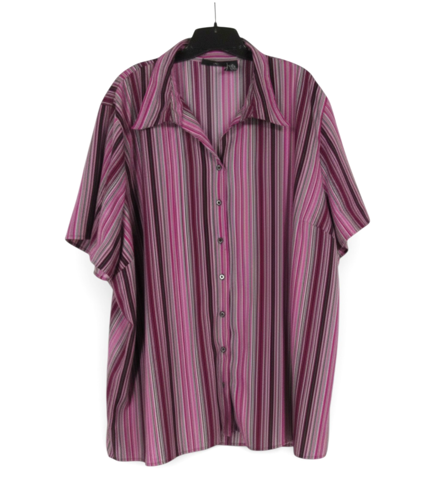 MAGGIE BARNES Purple/Multi STRIPES Button-Up POLY-KNIT Collared BLOUSE/TOP 4X