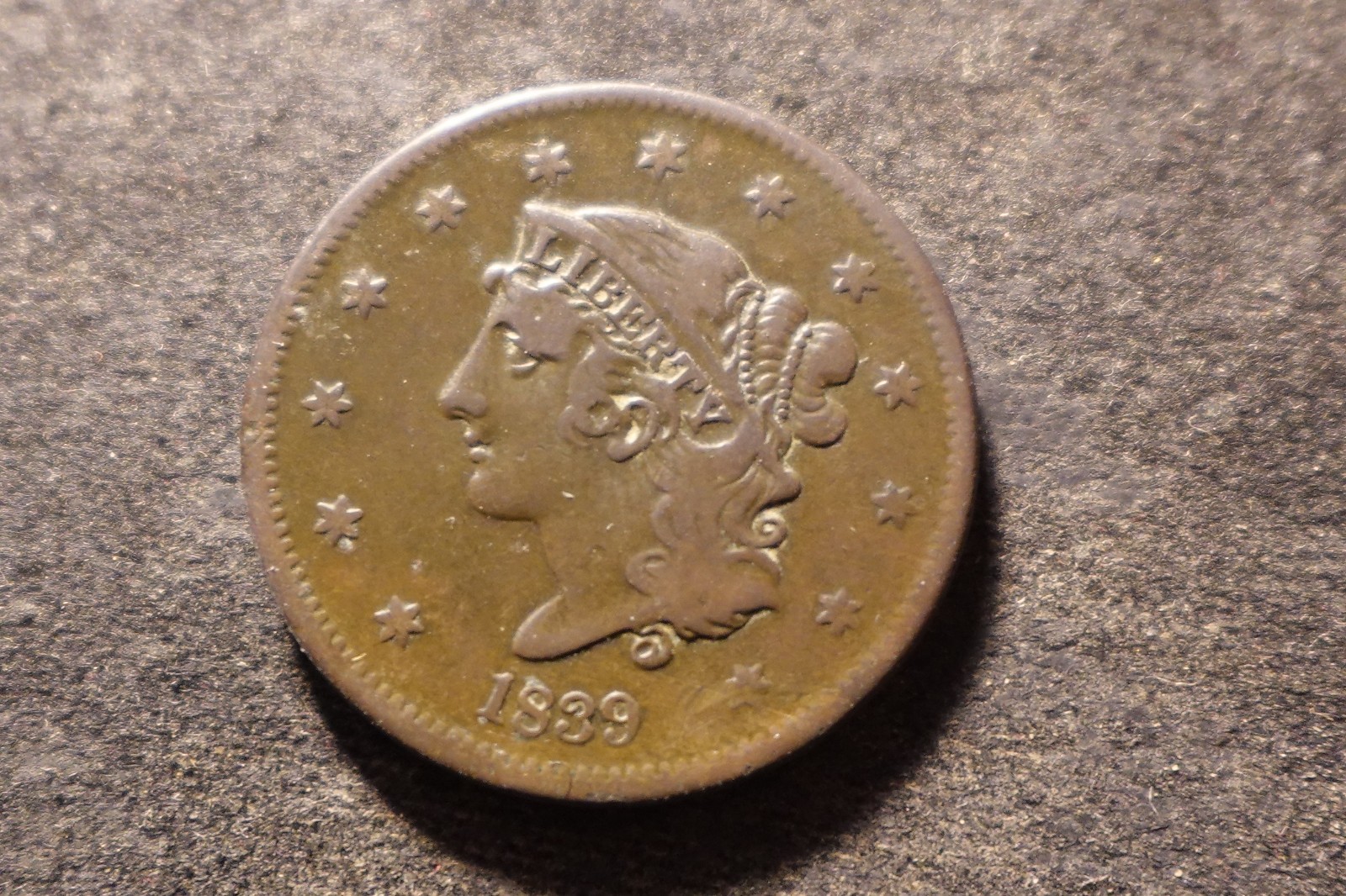 1839 VF Boobie Head Coronet Head Matron Head Hair Large Cent PAX #1