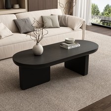 Oval Coffee Table MDF Black Sofa Side Table Minimalist Design for Living Room