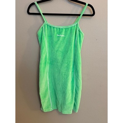 iets frans Green Velour Mini Slip Dress Spaghetti Strap Bodycon Women s S NWOT