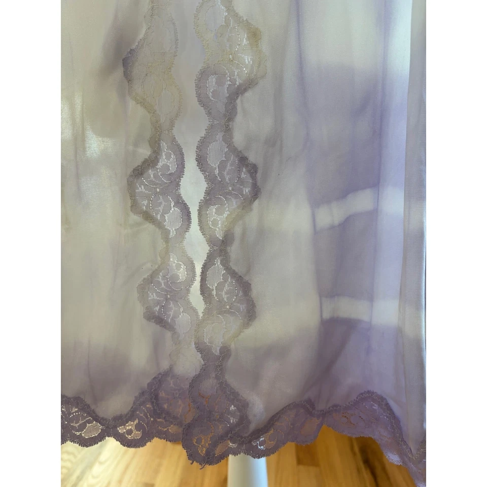 Vintage Nylon Lavender Shibori Dyed Slip Skirt with Lace Slit - Small - Image 2 of 4