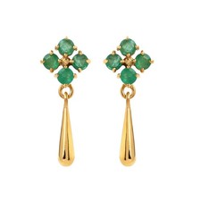 Natural Emerald Dangle Drop Earrings 925 Sterling Silver, Handmade in Thailand