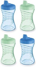 NUK Fun Grips Hard Spout Sippy Cup, 10 oz. Easy to Hold, 4 Pack, Blue/Green