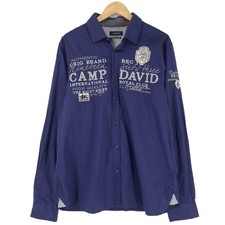 Camp David Mens Shirt Blue Graphic Cotton Button Up Casual Everyday Cx1 Size L