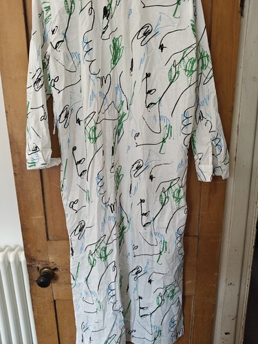 Monki White Cotton Shirt Dress Long Squiggle Print Size 40 Eur 12 UK - Picture 12 of 13