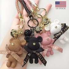 Cute Bear Keychain with Bow  Bell Resin Handmade Bag Pendant for Women Gifts