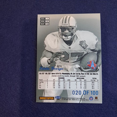 Eddie George 1998 Flair Showcase Legacy Collection Row 2 SP #d/100 Oilers - Picture 2 of 2