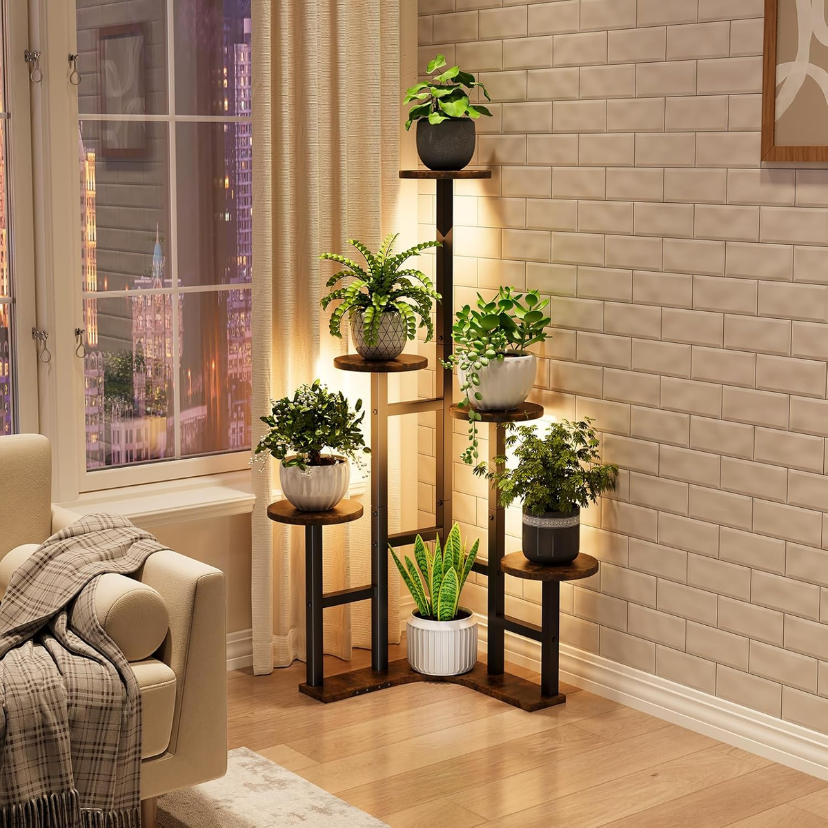 ★激レア品★ フラワーフロアースタンド Corner Plant Stand Indoor with Grow Lights, 6 Tiered Corner Plant