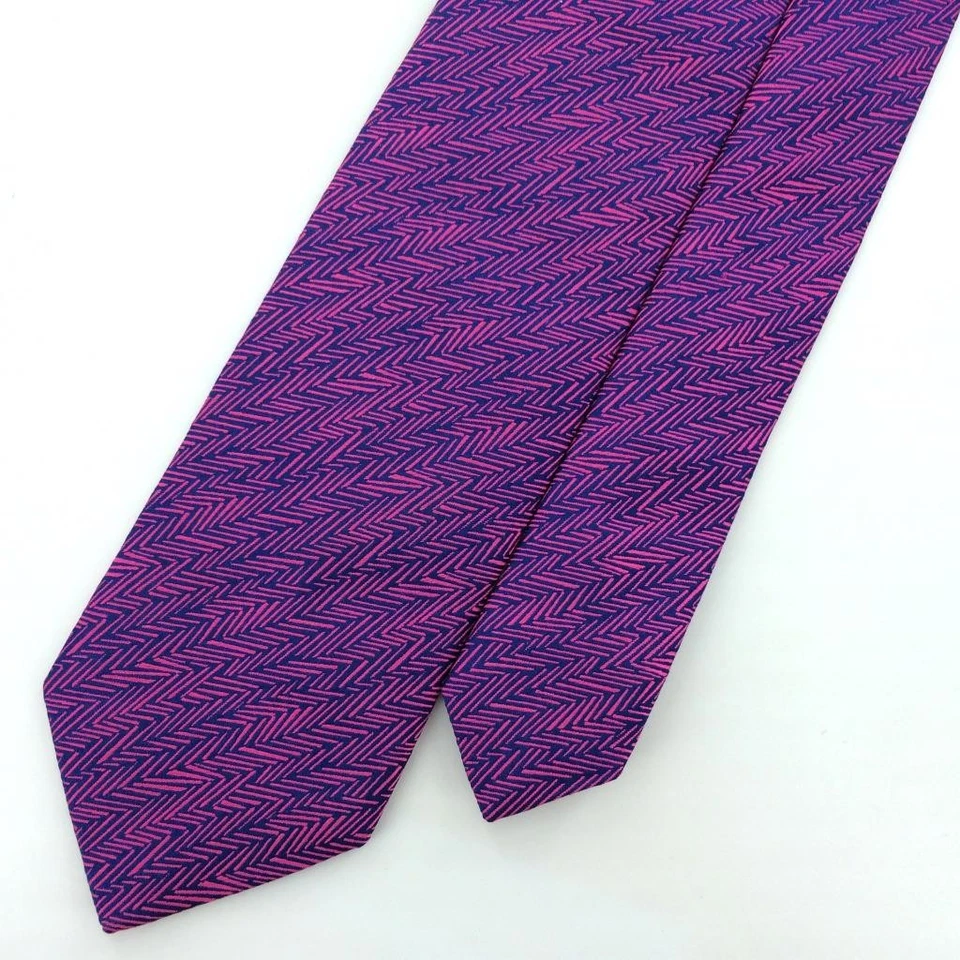 Corbata Thomas Rosa Tejida en Inglaterra Rosa Azul Zigzag Lujo Hombres Seda L3 Nueva Foto 4 de 4