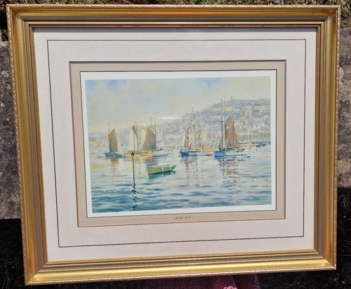 Ted Dyer Signed Limited Edition Print Misty Calm 171/500 Harbour Boats