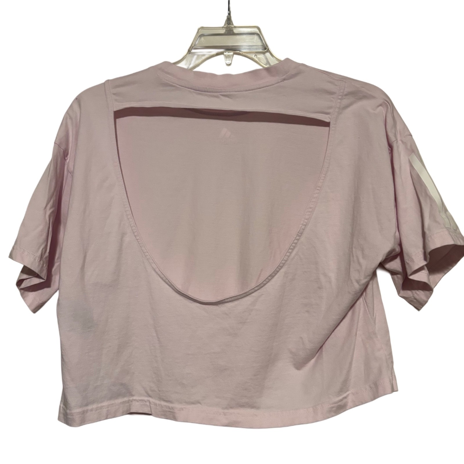 Women’s Adidas Hyperglam Open Back Boxy 3 Stripe Tee in Pink Sz Md thumbnail 3