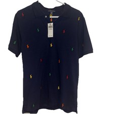 Ralph Lauren Polo Shirt Boys XLarge Navy Blue Embroidered All over Pony Logo NWT