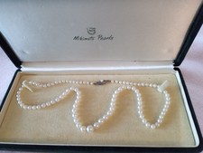 Vintage Mikimoto Cultured Pearl Graduated Strand Necklace w Original Box 17 in