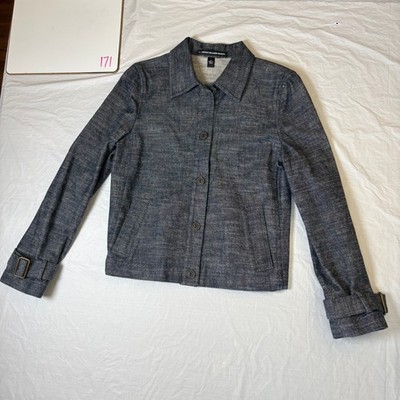 Ellen Tracy Womens Blue Cotton Textured Button Front Jacket Size 4 Blazer
