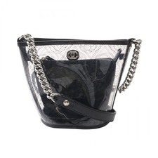 Chanel Camellia Print PVC Bucket Bag Black Leather Trim Silver‑Tone Hardware