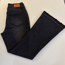 Genleck Women’s Jeans 10 Black Frayed Hem Comfort Stretch Flared Leg Bottoms EUC
