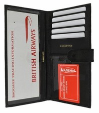 Leather Travel Wallet Passport Airline Ticket Case Card Holder with Snap 562BK