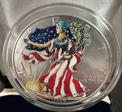 1999 American Eagle Silver Dollar 1oz Painted .999 Uncirculated In Original Box