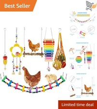 Chicken Coop Accessories 7PCS Metal Wooden Toys Feeders Swing Ladder Mirror